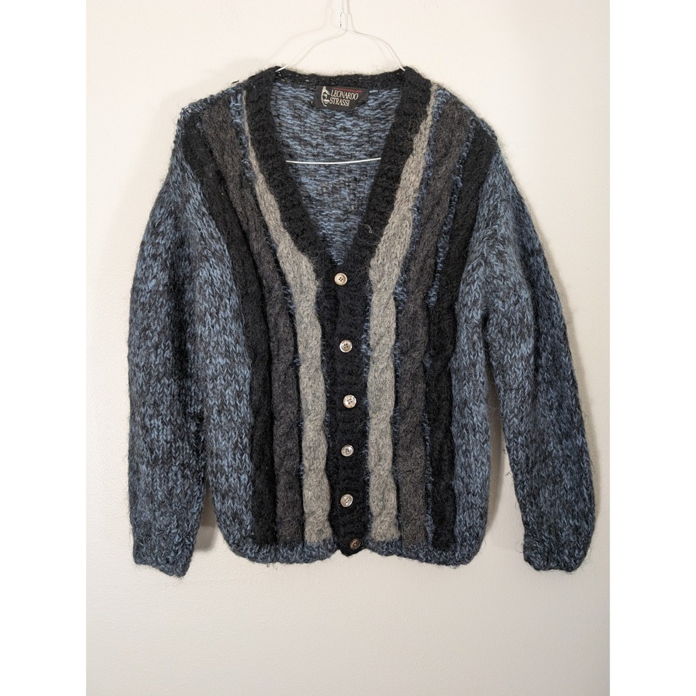 Leonardo Strassi Men's Small Vintage Mohair Wool Blend Cardigan Sweater Striped